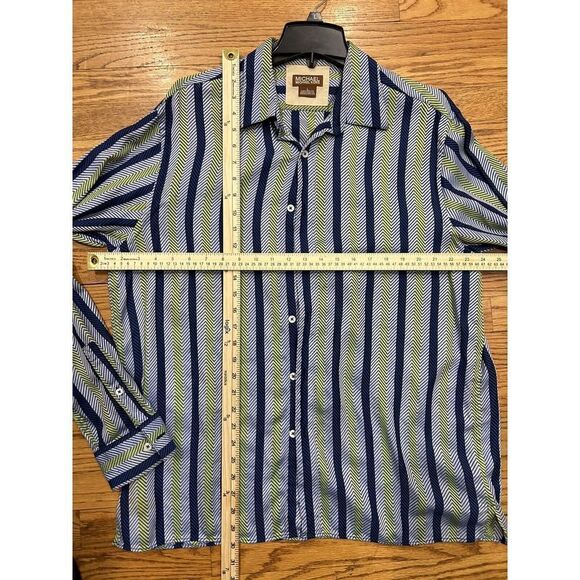MICHAEL KORS Men’s BLUE CHEVRON STRIPED Large CASUAL Formal Dress shirt - Picture 5 of 7
